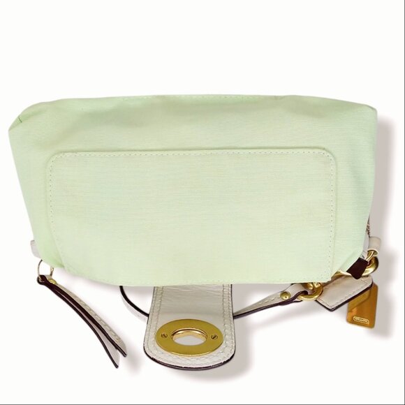 Coach Wristlet Signature Canvas Logo Brass Turnlock Beige Brown White Leather - Picture 10 of 10